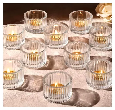 Produktbild von Teelichthalter Set mit 12 klaren Teelichtern aus Glas für Dekoration