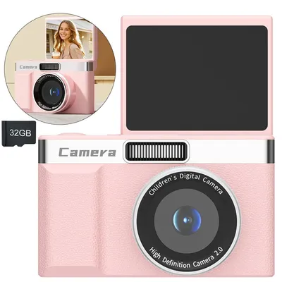 Produktbild von Kinderkamera FHD1080P, 32GB Digitalkamera – Mit Speicherkarte, 2,4" LCD 180° Drehbildschirm, 1200mAh Batterie, Fotokamera für Kinder mit 5 Puzzle-Spielen