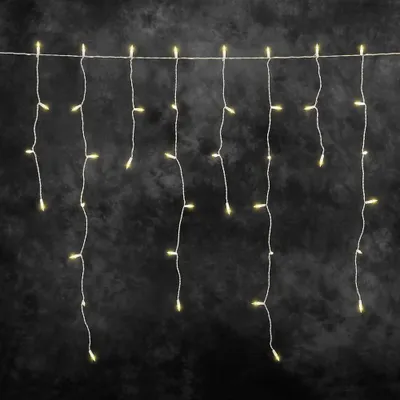 Productafbeelding van Led-lichtgordijn voor ijsregen, 200 barnsteenkleurige diodes, 31 V buitentransformator, witte kabel