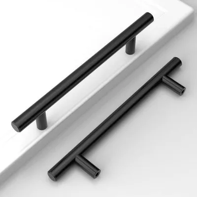Obrázek produktu pro Uniqoos® Sada 10 kusů černých úchytek na nábytek z nerezové oceli, 128 mm – elegantní úchytky do kuchyně pro skříňky a zásuvky