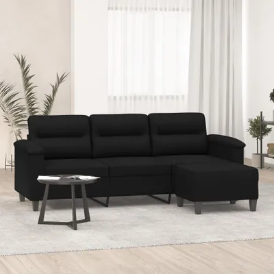 Productafbeelding van Maison Exclusive - 3-zitsbank met voetenbankje, zwart, 180 cm, microvezelstof