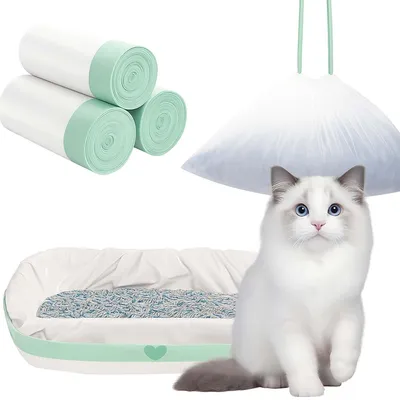 Produktbild von Katzentoilettebeutel 94x45 cm, 30 Stück, grün, mit Kordelzug, für Katzentoilette