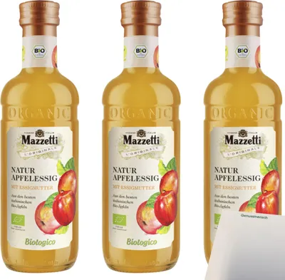 Produktbild von Mazzetti Apfelessig mit Essigmutter 3er Pack (3x500ml Flasche) + usy Block