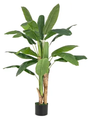 Immagine prodotto di Palma tropicale artificiale - Pianta in vaso da 160 cm - 18 foglie - Vaso robusto - Materiale PE - Per esterni - Verde