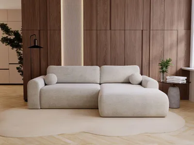 Produktbild von GrainGold Ecksofa L-Form Rechts Savana - Ecksofa mit Schlaffunktion und Bettkasten - Moderne Ecksofa, Wohnzimmer Ecksofa - Eckcouch Creme (Vena 9)