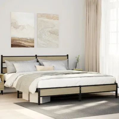 Zdjęcie produktu dla Maison Exclusive – metalowe łóżko bez materaca, dąb Sonoma, 200 x 200 cm