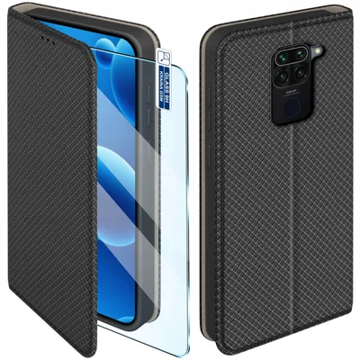Zdjęcie produktu dla Etui Z Klapką Do Xiaomi Redmi Note 9 Zamykane Czarne Futerał + Szkło 9H