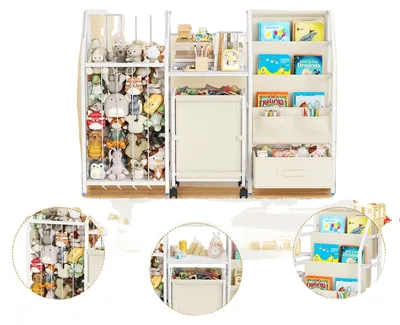 Produktbild von Kinderbuchregal, Spielzeugorganizer, Rollwagen, WEISS