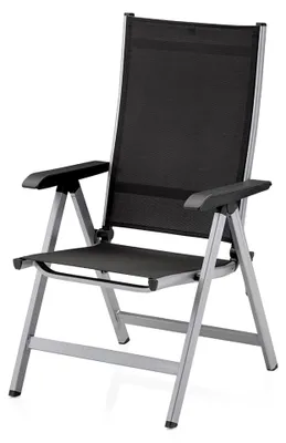 Produktbild von Verstellbarer Hochlehner Gartenstuhl – Basic Plus Multipositionssessel – wetterfester Gartensessel aus Aluminium und Outdoorgewebe – Silber/Anthrazit