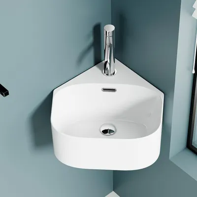 Imagen del producto de Lavabo de cerámica, 40 x 43,5 x 16,5 cm, compacto, ideal para espacios pequeños