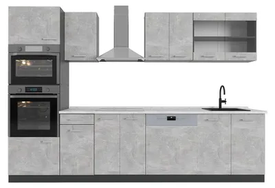 Produktbild von Küchenzeile Vicco R-Line Beton 300 cm mit Hochschrank, AP Marmor, Model 53412