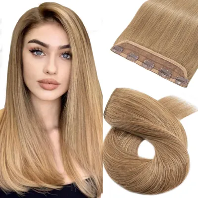 Image de Extensions à clip en cheveux naturels, 40 cm, Blond foncé