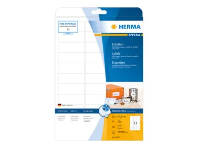 Immagine prodotto di Herma 8837 Etichette per stampanti a getto d'inchiostro A4 bianche 63,5 x 25,4 mm, carta opaca, 825 pezzi