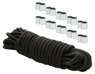 Produktbild von Dreamprint Expanderseil 8mm Schwarz 20m Gummiseil Spannseil mit 10x Würgeklemmen