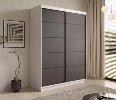 Productafbeelding van Kledingkast met schuifdeuren, model CALNT, wit en zwart, mat, 150x200x58 cm