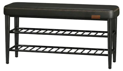 Immagine prodotto di Panca porta scarpe con seduta in ecopelle e cuciture decorative | Colore: nero | Dimensioni: 100x30x50 cm