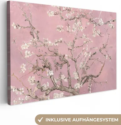 Produktbild von MuchoWow® - Leinwandbilder - Mandelblüte - Kunst - Van Gogh - Rosa, Wandbild, Wanddeko Bilder Wohnzimmer, 90x60 cm