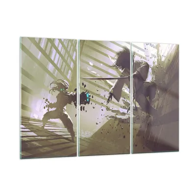 Produktbild von Bilder auf glas - Roboter Samurai Schwert Kämpfen - 105x70cm - Glasbilder - Wandbilder - Kunstdruck - zum Aufhängen bereit - Wanddekoration aus Glas - Glas Bilder - Wandbild auf Glas - GCE105x70-2912