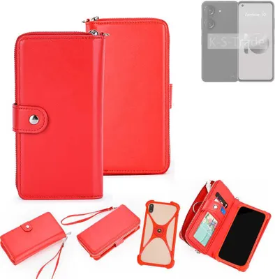 Produktbild von K-S-Trade 2in1 Schutzhülle Portemonnee Handyhülle mit Bumper kompatibel mit Asus Zenfone 10 Hülle Case Etui Geldbörse Smartphone rot (1x)