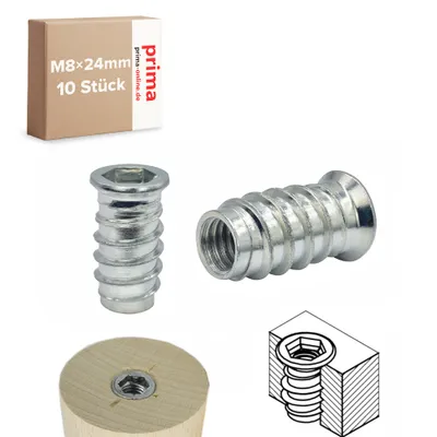 Obrázok produktu pre 10x skrutkovacie zásuvky M8 - dĺžka 24 mm - skrutkovacia matica skrutkovacie zásuvky šesťhranná zásuvka M8x24 mm