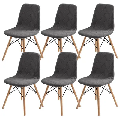 Obrázek produktu pro Sada 6 potahů na židle, světle šedá barva, pletené, elastické, omyvatelné. Materiál: 92% polyester, 8% Elastan