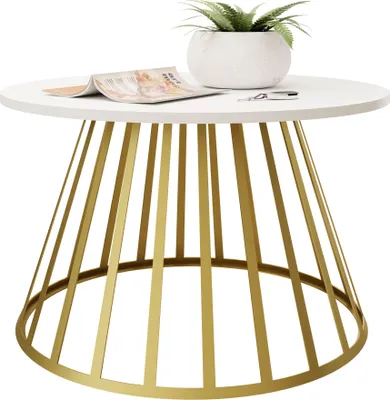 Produktbild von MIRJAN24 Couchtisch Mokod, Wohnzimmertisch, Modern, Sofatisch, Kaffeetisch, Beine aus Stahl (Farbe: Gold / Arktisches Weiß)
