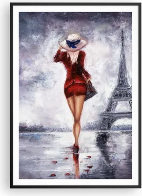 Produktbild von Gerahmtes Poster - Schwarzer Rahmen - Frau Turm Eiffel - 70x100 cm - Wand Bild - Wanddeko - Wandbilder - Kunstposter - Wandposter - Bilderrahmen - Bilder - Kunstdruck - P2BPA70x100-5161