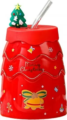Image de Mug festif - set avec couvercle en silicone et paille 400 ml, rouge kb06cze.