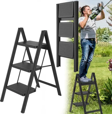 Produktbild von Sessamen-LP Alu Trittleiter 3 Stufen Leiter Klappleiter Tritthocker rutschfeste Stehleiter Treppenleiter Haushaltsleiter mit Anti Rutsch Pedal