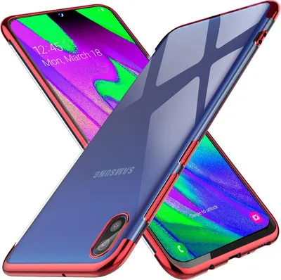 Two smartphones, one with a transparent case with red trim, are shown at an angle against a white background.