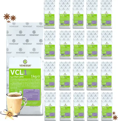 Produktbild von VENESSA VCL1 Chai Latte 20 x 1kg Vorteilspack - hochwertiger Milchtee Pulver für Vending Automaten, hohe Ergiebigkeit, löslich, im Aromaschutzbeutel