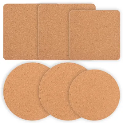 Immagine prodotto di Omgoods - Set di 6 sottobicchieri - Sottobicchieri rotondi/quadrati - Resistenti al calore - Sughero naturale - 20/15 cm - 1 cm di spessore - Sottobicchiere