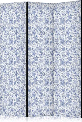 Obrázok produktu pre 3-teiliger Doppelseitiger Vlies Paravent - Ilustrácia vo vintage štýle - Modré kvety na bielom pozadí 135x172 cm Blumen b-B-10452-z-a