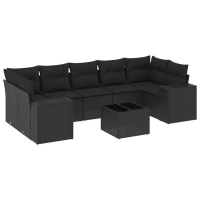 Produktbild von vidaXL 8-tlg. Garten-Sofagarnitur mit Kissen Schwarz Poly Rattan