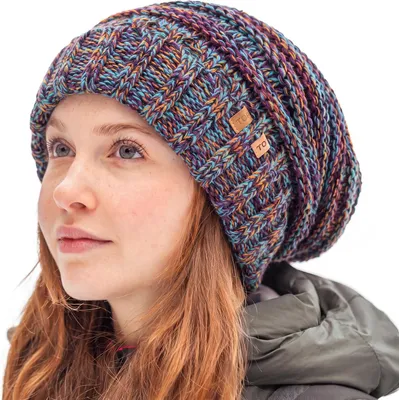 Productafbeelding van Slouch beanie dames - 100% wol - Gebreid - Met fleecevoering - Warme wintermuts