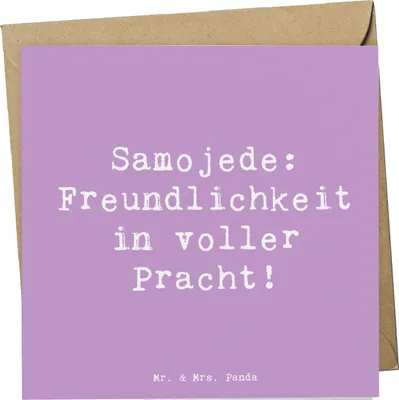 Produktbild von Mr. & Mrs. Panda Grußkarte Spruch Samojede Freundlichkeit - Lavendeltraum - Geschenk, Hunderassen Charakter, Sanftheit, Hunderasse, Glückwunschkarte, sanftmütig, Hunde