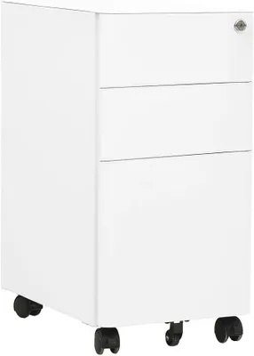 Produktbild von Aktenschrank mit Rollen Weiß Stahl 30x45x59 cm, abschließbar mit 3 Schubladen, Hängeregistratur für Ordner, Rollcontainer für Büro und Homeoffice, Organisation und Dokumentenaufbewahrung