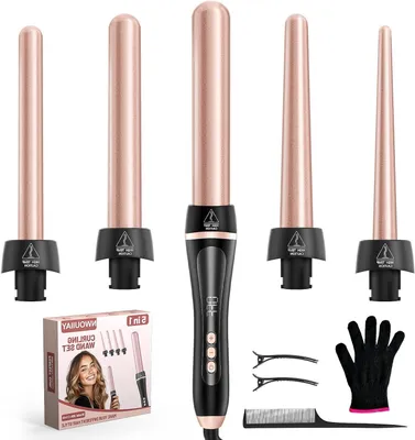 Productafbeelding van Krultang Set - Haarstyling Tool - Mooie Krullen Maken - 5 Verwisselbare Opzetstukken - 80-230 Graden - Zwart
