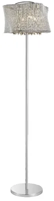 A floor lamp with a crystal-like shade and a silver pole and base, shown against a white background.