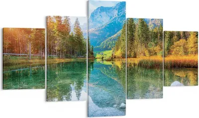 Produktbild von Bild auf Leinwand - Leinwandbild - 5 Teile - Landschaft Berge Morgendämmerung - 125x70cm - Wand Bild - Wanddeko - Wandbilder - Leinwanddruck - Bilder - Wanddekoration - Leinwand bilder - EA125x70-4456
