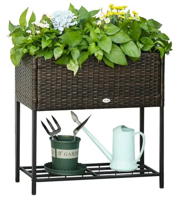 Obrázek produktu pro Polyratanová Vyvýšená Postel Květináč S Nohami Květináč S Policí Hnědá 70 X 30 X 72 Cm
