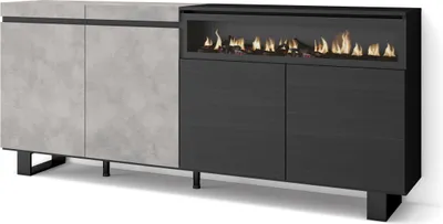 Produktbild von Sideboard, Highboard, 200x87x35cm, 4 Türen, Elektrokamin. Industriedesign, Zementgrau