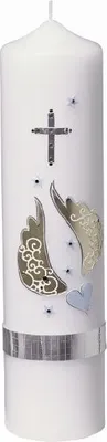Produktbild von Taufkerze Jungen 25 x 6 cm mit Namensverzierung und Geschenkkarton, Nr. K43