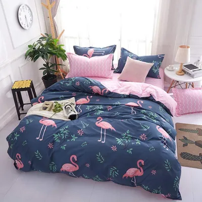 Produktbild von Bettwäsche-Set Flamingo 155x220 cm Rosa Blau Mikrofaser 2-teilig