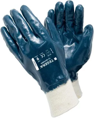Produktbild von Ejendals TEGERA 747, Werkstatthandschuhe, Blau, Weiß, Erwachsener, Erwachsener, Ölbeständig, Baumwolle, Nitrilschaum