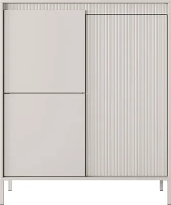 Produktbild von SENSO Highboard 3 Türen, geriffelte MDF-Fronten, Push-to-Open, Beige, Metallfüße, 103,5x123,4x39,5 cm