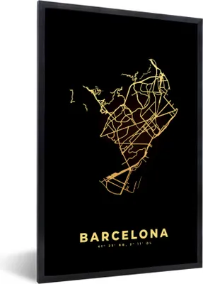 Produktbild von MuchoWow® Gerahmtes Poster Stadtplan - Spanien - Schwarz - Gold 60x90 cm - Poster mit Schwarzem Bilderrahmen Wandposter Rahmen Foto Bilder - Kunst