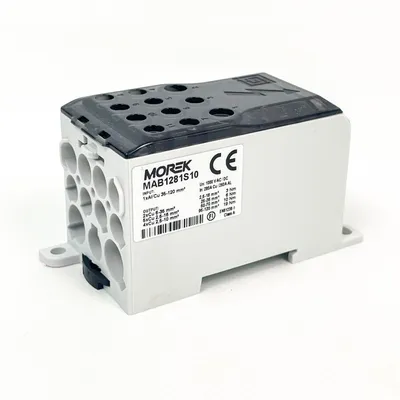 Imagen del producto de Conector de derivación, cobre 280A, aluminio 250A, 1 polo, para carril DIN TH35, modelo OJL 280A, referencia MAB1281S10, marca Morek, código 4450