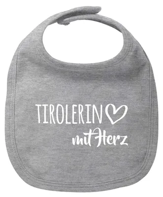 Produktbild von Huuraa Baby Lätzchen Tirolerin mit Herz Heather Grey Klettverschluss  Baumwolle Latz Geschenkidee