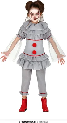 Produktbild von Clown Horror Halloween Kostüm Kinder Vintage Zirkus Grusel Party Grau Rot, Größe: 110/116 Farbe: Weiß